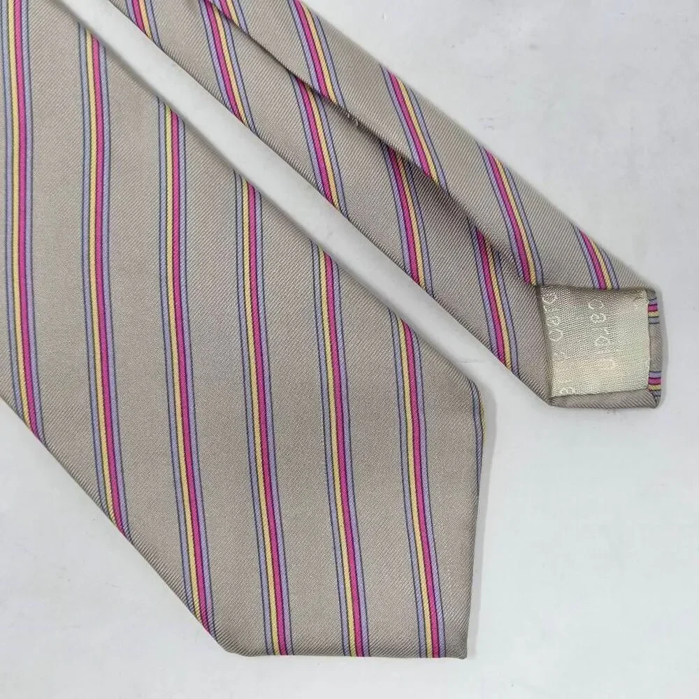 PIERRE CARDIN SILK TIE GRAY PINK PURPLE VINTAGE STRIPE SMOOTH 3.25